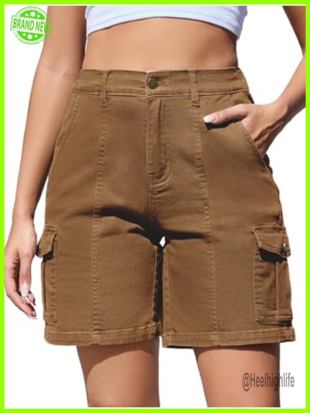 Women's Stretchy Bermuda Shorts High Waisted Cargo Jorts 7 Inch Inseam